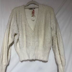 Lush Fuzzy White Women's Cardigan